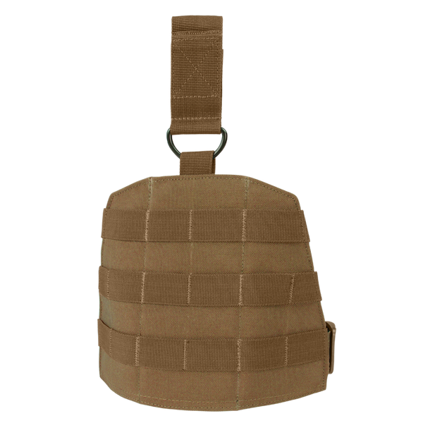 The Condor Drop Leg Panel in brown features horizontal MOLLE webbing, a top strap, and a metal ring attachment—ideal for bushcraft adventures or use at the shooting range.