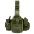 Front view of the Condor EMT Leg Rig in olive green, featuring a central pouch, two-way radios on the left, and extra side compartments.