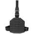 The Condor LCS Drop Leg Panel in black features adjustable straps, buckle closure, and MOLLE-compatible laser-cut slots for gear attachment.