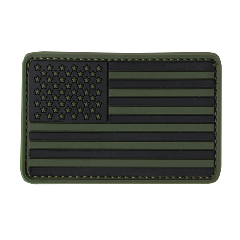 The Condor US Flag PVC Patch features a subdued black and olive green American flag design, ideal for military, law enforcement, or tactical gear.