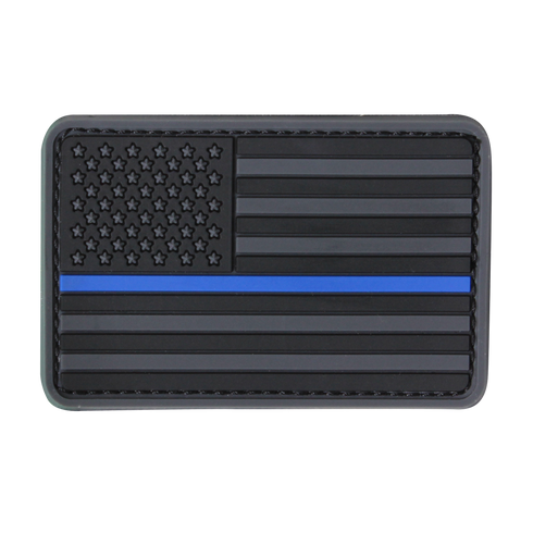 The Condor US Flag PVC Patch features a black and gray American flag with a single blue stripe, representing support for law enforcement.