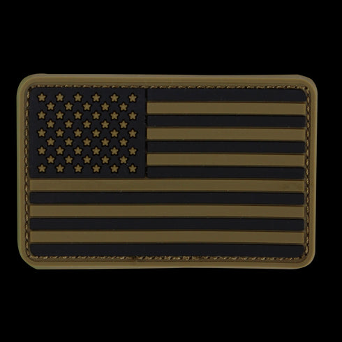 The Condor US Flag PVC Patch features a subdued black and olive green design with muted stars and stripes—ideal for military personnel or showcasing pride at the shooting range.