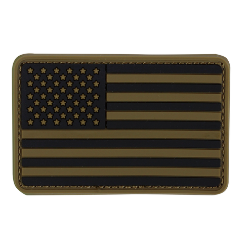 The Condor US Flag PVC Patch features a subdued black and olive green design with muted stars and stripes—ideal for military personnel or showcasing pride at the shooting range.