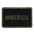 The Condor MERICA PATCH is a rectangular black fabric patch with #MERICA embroidered in olive green—ideal for military uniforms or shooting range gear.