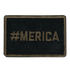 The Condor MERICA PATCH is a rectangular black fabric patch with #MERICA embroidered in olive green—ideal for military uniforms or shooting range gear.