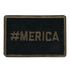 The Condor MERICA PATCH is a rectangular black fabric patch with #MERICA embroidered in olive green—ideal for military uniforms or shooting range gear.
