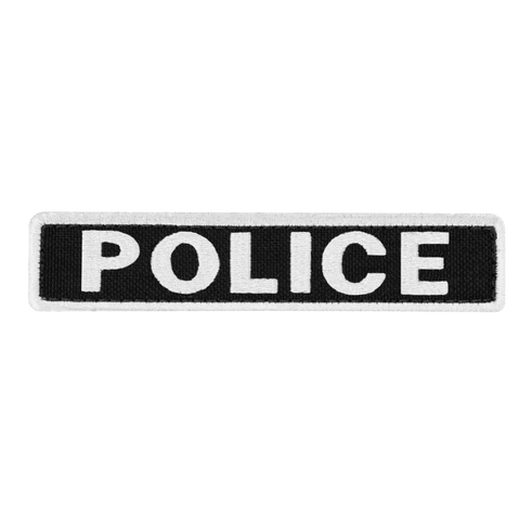 The Condor Police Patch is a rectangular black patch with bold white POLICE lettering and a white border—perfect for first responders at the shooting range.