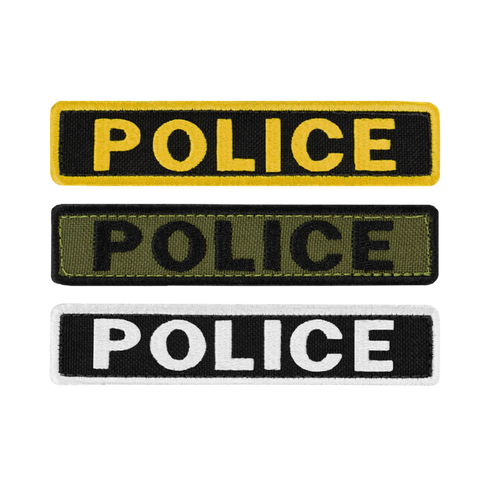 The Condor Police Patch is available in yellow, green, and white variations, each featuring the word "POLICE" in bold capital letters on a contrasting background.