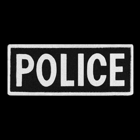 The Condor Police Patch is a rectangular black patch with bold white POLICE lettering, ideal for first responder gear or range wear.