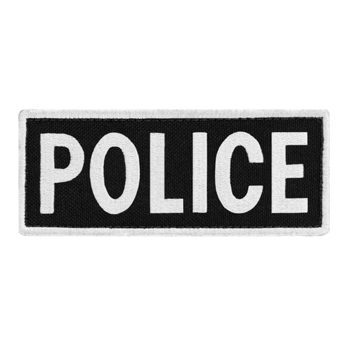 The Condor Police Patch is a rectangular black patch with bold white POLICE lettering, ideal for first responder gear or range wear.