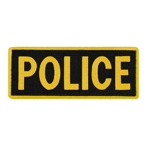 The Condor Police Patch features large yellow POLICE text on black with a yellow border—ideal for EDC gear or the shooting range.