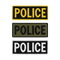 The Condor Police Patch set includes three rectangular patches—yellow on black, black on green, and white on black—all with bold POLICE text, arranged vertically. Perfect for everyday carry or shooting range use.