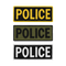 The Condor Police Patch set includes three rectangular patches—yellow on black, black on green, and white on black—all with bold POLICE text, arranged vertically. Perfect for everyday carry or shooting range use.