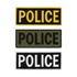 The Condor Police Patch set includes three rectangular patches—yellow on black, black on green, and white on black—all with bold POLICE text, arranged vertically. Perfect for everyday carry or shooting range use.