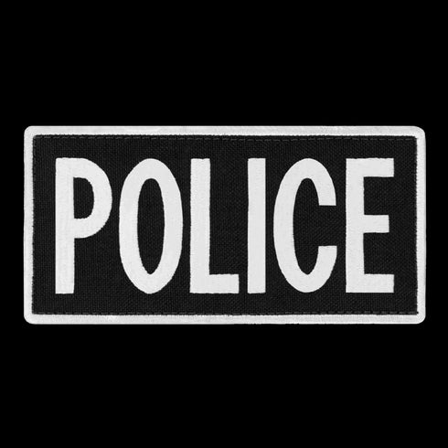The Condor Police Patch is a rectangular black patch with bold white POLICE lettering—ideal for law enforcement uniforms or EDC gear.