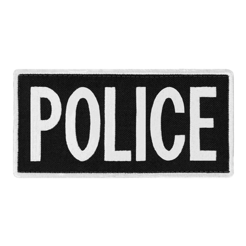 The Condor Police Patch is a rectangular black patch with bold white POLICE lettering—ideal for law enforcement uniforms or EDC gear.