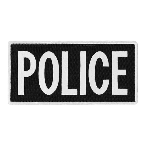 The Condor Police Patch is a rectangular black patch with bold white POLICE lettering—ideal for law enforcement uniforms or EDC gear.