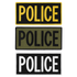 Three Condor Police Patches displayed vertically: yellow “POLICE” on black, black on olive green, and black on white backgrounds.