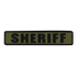 The Condor Sheriff Patch is a rectangular olive green fabric patch with bold black SHERIFF lettering, ideal for law enforcement or first responder uniforms.