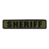 The Condor Sheriff Patch is a rectangular olive green fabric patch with bold black SHERIFF lettering, ideal for law enforcement or first responder uniforms.