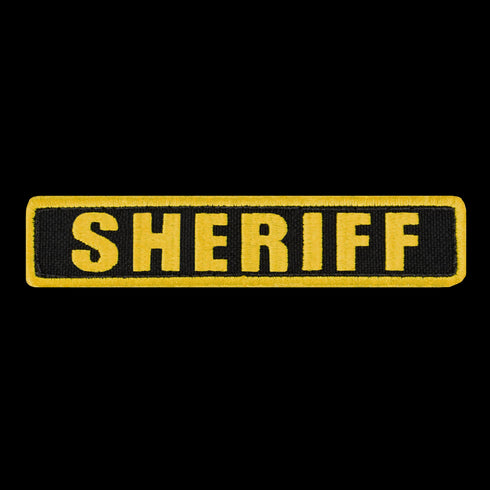 The Condor Sheriff Patch is a rectangular patch featuring SHERIFF in bold yellow letters on a black background with a yellow border—ideal for law enforcement or first responder uniforms.