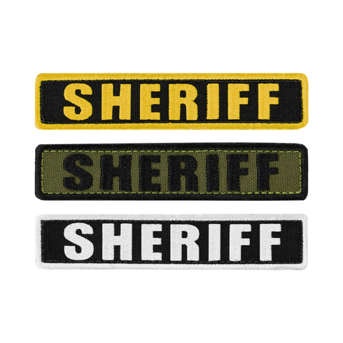 The Condor Sheriff Patch comes in yellow, green, and white color schemes with SHERIFF in bold caps—ideal for tactical or first responder uniforms.
