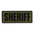 The Condor Sheriff Patch is a rectangular green fabric patch with black embroidered SHERIFF text, ideal for tactical or first responder gear.
