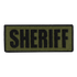 The Condor Sheriff Patch is a rectangular green fabric patch with black embroidered SHERIFF text, ideal for tactical or first responder gear.