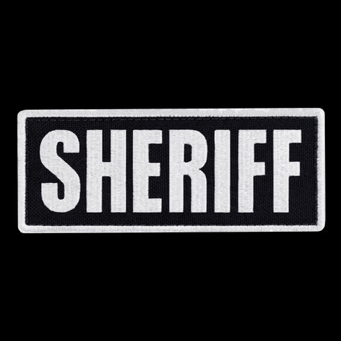 The Condor Sheriff Patch features a black background with bold white SHERIFF lettering, perfect for law enforcement and first responder uniforms.