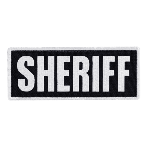 The Condor Sheriff Patch features a black background with bold white SHERIFF lettering, perfect for law enforcement and first responder uniforms.
