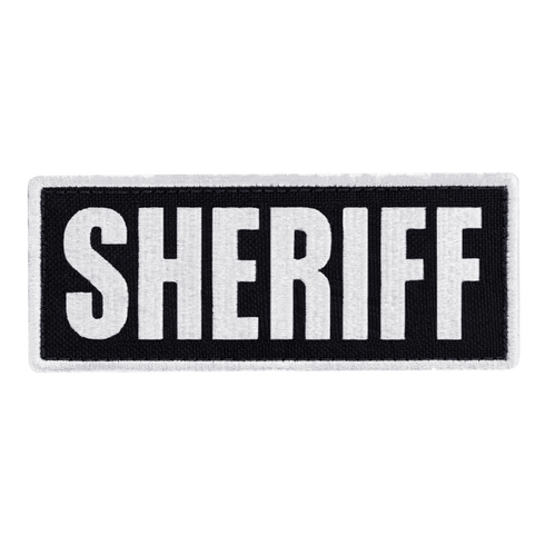 The Condor Sheriff Patch features a black background with bold white SHERIFF lettering, perfect for law enforcement and first responder uniforms.
