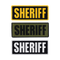 The Condor Sheriff Patch comes in three rectangular styles—yellow, olive green, and white—all with bold black SHERIFF text. Ideal for tactical use by law enforcement and first responders.