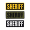 The Condor Sheriff Patch comes in three rectangular styles—yellow, olive green, and white—all with bold black SHERIFF text. Ideal for tactical use by law enforcement and first responders.