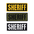 The Condor Sheriff Patch comes in three rectangular styles—yellow, olive green, and white—all with bold black SHERIFF text. Ideal for tactical use by law enforcement and first responders.