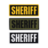 The Condor Sheriff Patch comes in three rectangular styles—yellow, olive green, and white—all with bold black SHERIFF text. Ideal for tactical use by law enforcement and first responders.