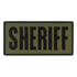 The Condor Sheriff Patch features a rectangular olive-green design with bold black SHERIFF lettering, ideal for law enforcement or tactical uniforms.