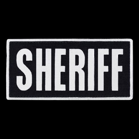 The Condor Sheriff Patch is a rectangular, black tactical patch with SHERIFF in bold white letters—ideal for law enforcement or first responder uniforms.