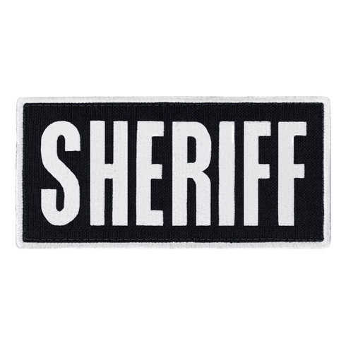 The Condor Sheriff Patch is a rectangular, black tactical patch with SHERIFF in bold white letters—ideal for law enforcement or first responder uniforms.