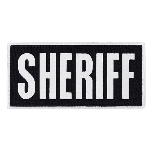 The Condor Sheriff Patch is a rectangular, black tactical patch with SHERIFF in bold white letters—ideal for law enforcement or first responder uniforms.