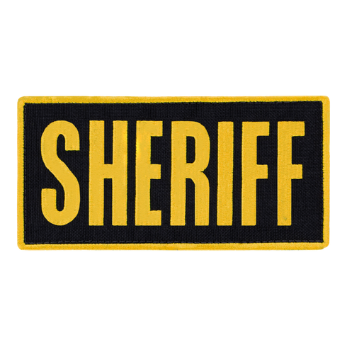 The Condor Sheriff Patch is a rectangular tactical patch with SHERIFF in large yellow letters on a black background, bordered in yellow.