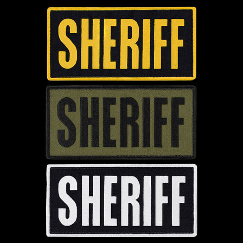 Three Condor Sheriff Patches in black/yellow, olive/black, and black/white are arranged vertically—ideal for Military or Law Enforcement first responders.