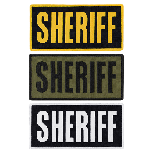 Three Condor Sheriff Patches in black/yellow, olive/black, and black/white are arranged vertically—ideal for Military or Law Enforcement first responders.