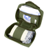 The Condor First Response Pouch is an open green first aid kit bag with bandages, medical pads, and supplies neatly organized in elastic straps and compartments.