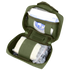 The Condor First Response Pouch is a green first aid kit featuring inner compartments with bandages, gauze, and sealed medical supplies.