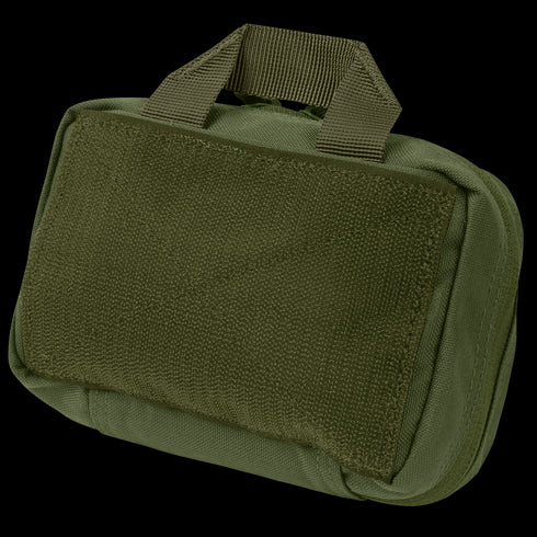 The Condor First Response Pouch is a compact olive green tactical pouch featuring a carry handle and a front Velcro panel.