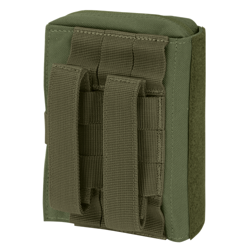 The Condor First Response Pouch is an olive green tactical pouch with MOLLE webbing attachment straps on the back, designed for modular gear systems.
