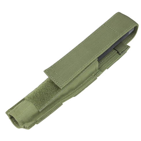 The Condor Baton Pouch is a green nylon tactical case with a flap and Velcro closure, MOLLE compatible for securely carrying small tools or an expandable baton—ideal for law enforcement duty gear.