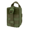 The Condor Rip-Away EMT Pouch Lite in Olive Drab features MOLLE webbing, a front strap with buckle, and a top carrying handle. This rectangular pouch is made of durable fabric for tactical use.
