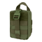 The Condor Rip-Away EMT Pouch Lite in Olive Drab features MOLLE webbing, a front strap with buckle, and a top carrying handle. This rectangular pouch is made of durable fabric for tactical use.