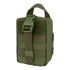 The Condor Rip-Away EMT Pouch Lite in Olive Drab features MOLLE webbing, a front strap with buckle, and a top carrying handle. This rectangular pouch is made of durable fabric for tactical use.